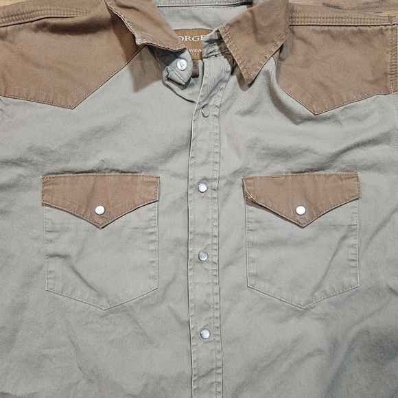 Forge Workwear Pearl Snap Canvas Shirt XXL Tan Brown Western - Picture 2 of 8